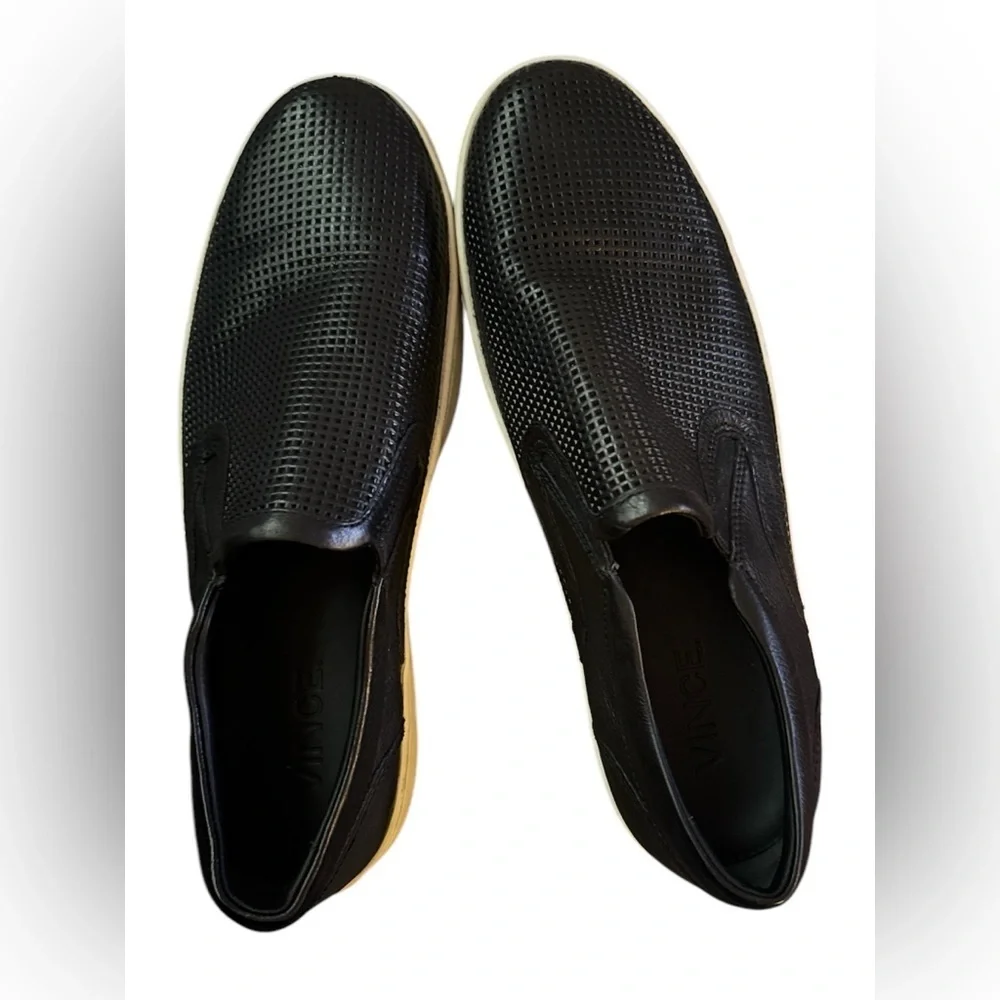 Vince Black Leather Slip On Farran Sneakers with Textured Leather